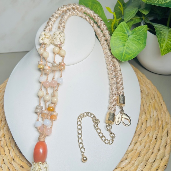 CHICO’S Coral and Cream colored double-strand corded beaded tassel necklace - Picture 10 of 13